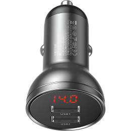 Автомобильное зарядное устройство Baseus Digital Display Dual USB 4.8A Car Charger 24W (CCBX-0G) Grey