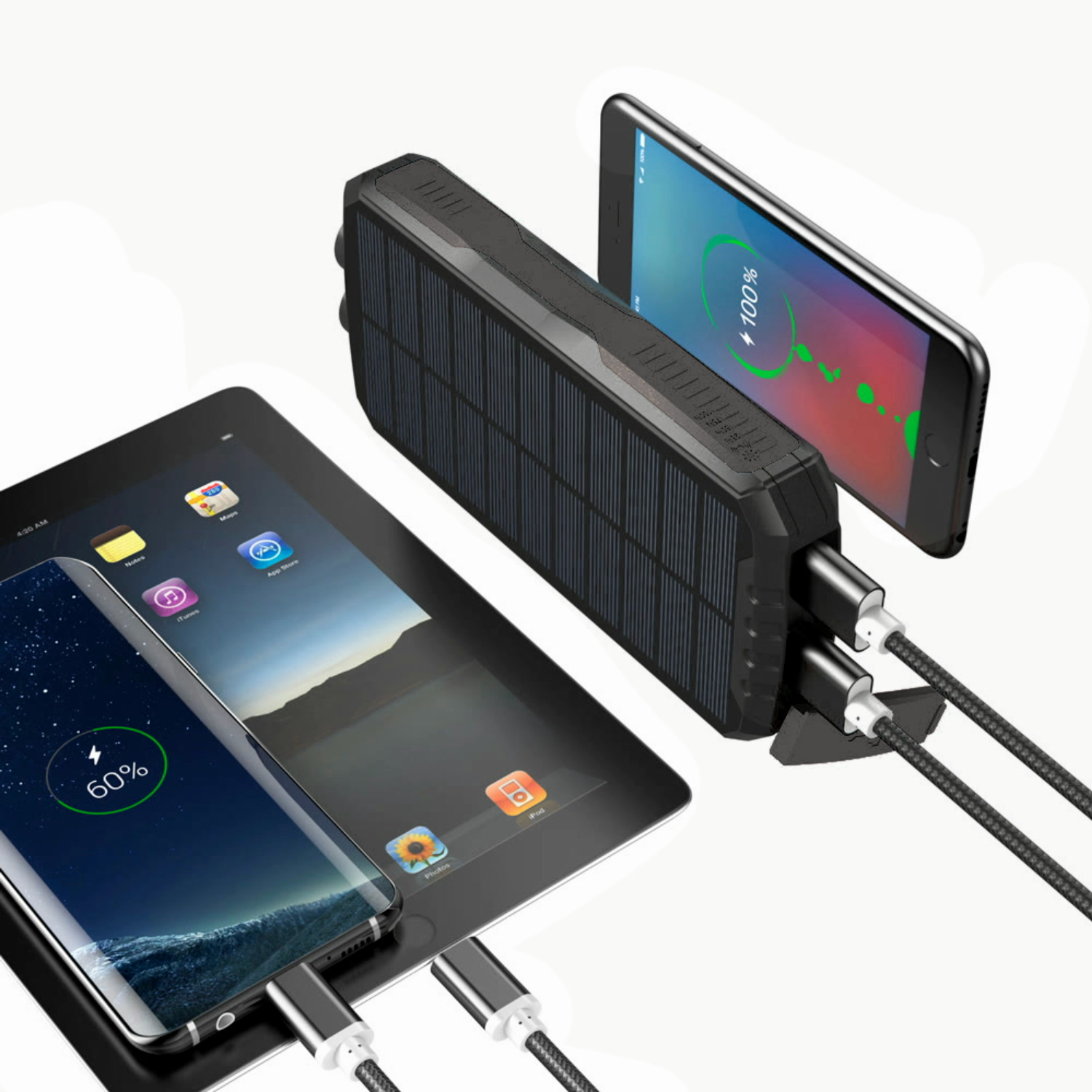 Power Bank на солнечной батарее iBattery YD-819w c фонариком и беспроводной зарядкой QI 25000 mAh черный