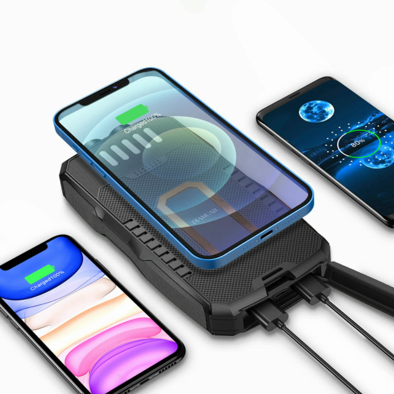 Power Bank на солнечной батарее iBattery YD-819w c фонариком и беспроводной зарядкой QI 25000 mAh черный