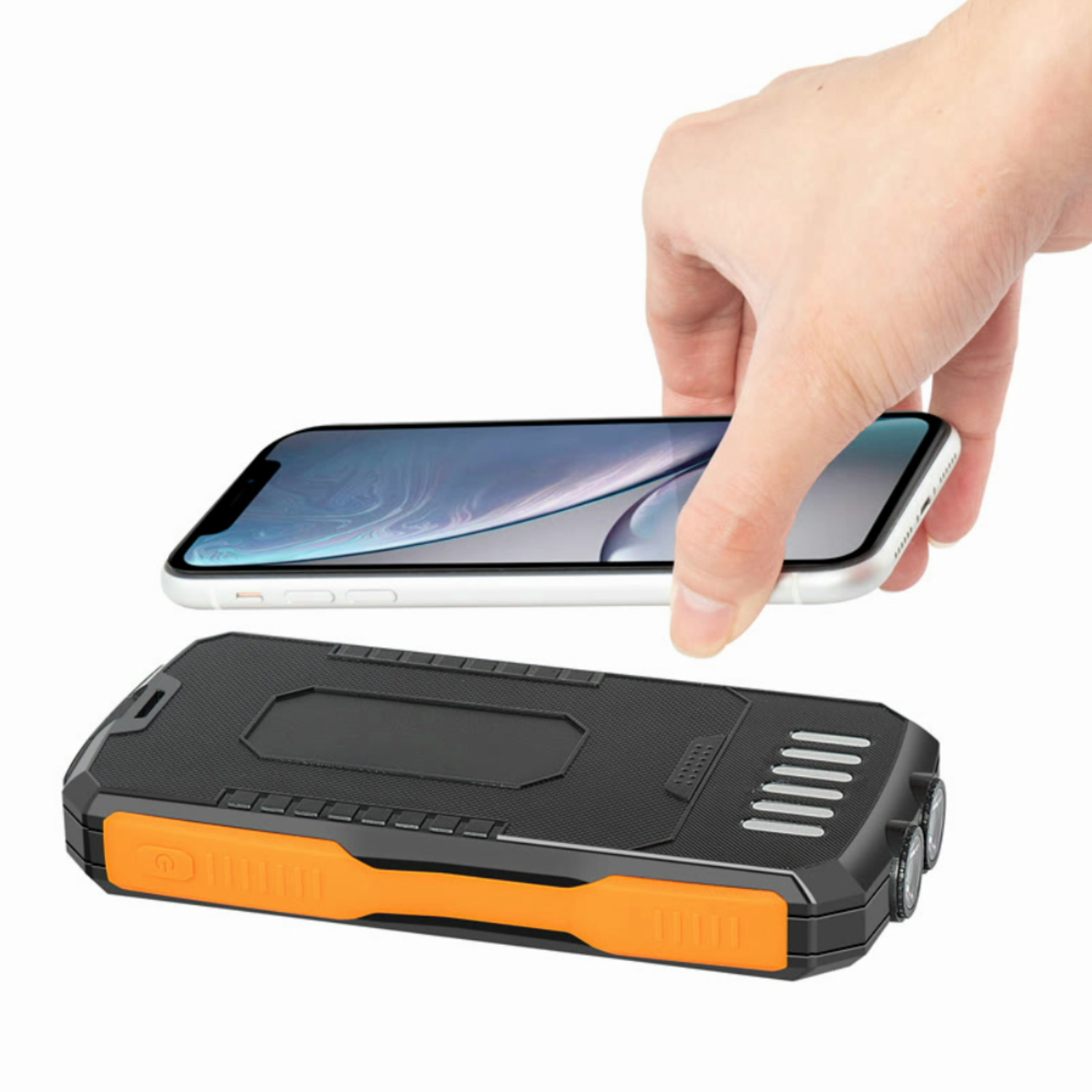 Power Bank на солнечной батарее iBattery YD-819w c фонариком и беспроводной зарядкой QI 25000 mAh черно-оранжевый