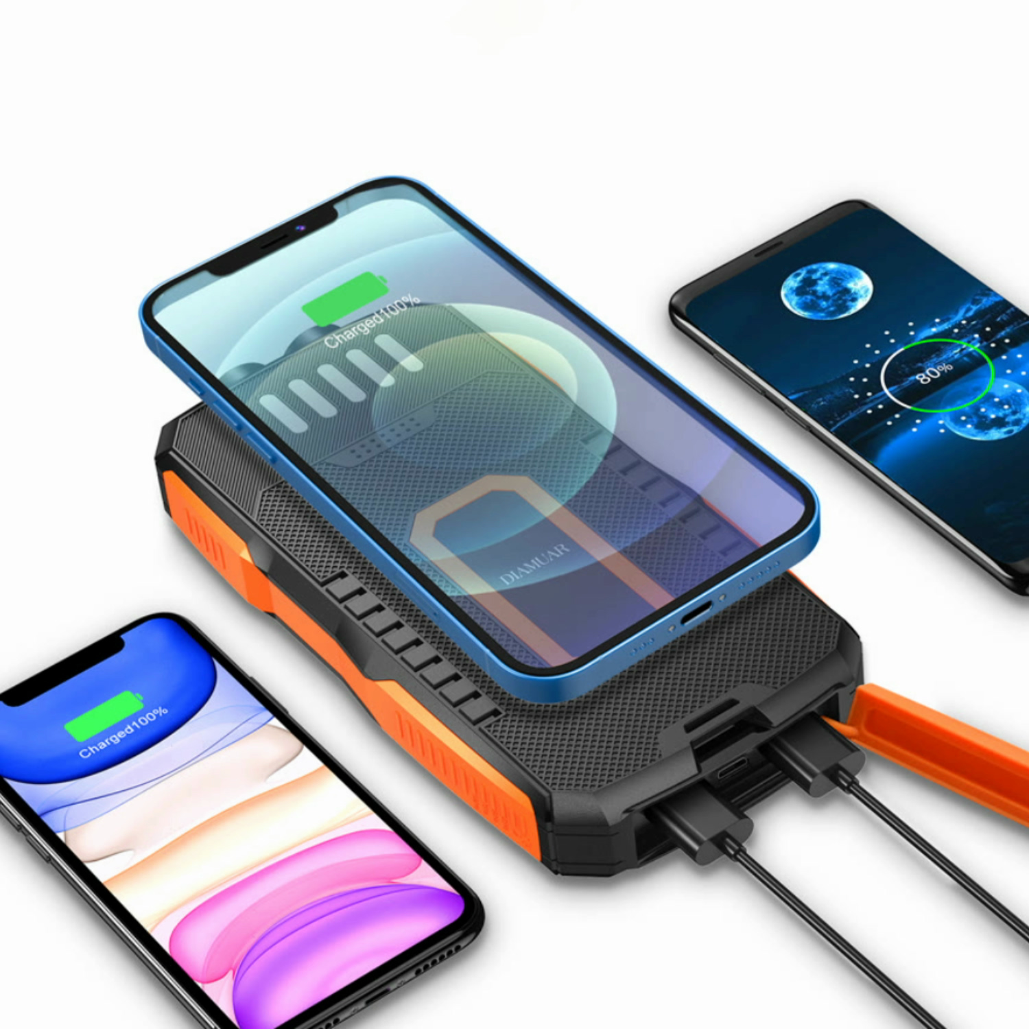 Power Bank на солнечной батарее iBattery YD-819w c фонариком и беспроводной зарядкой QI 25000 mAh черно-оранжевый