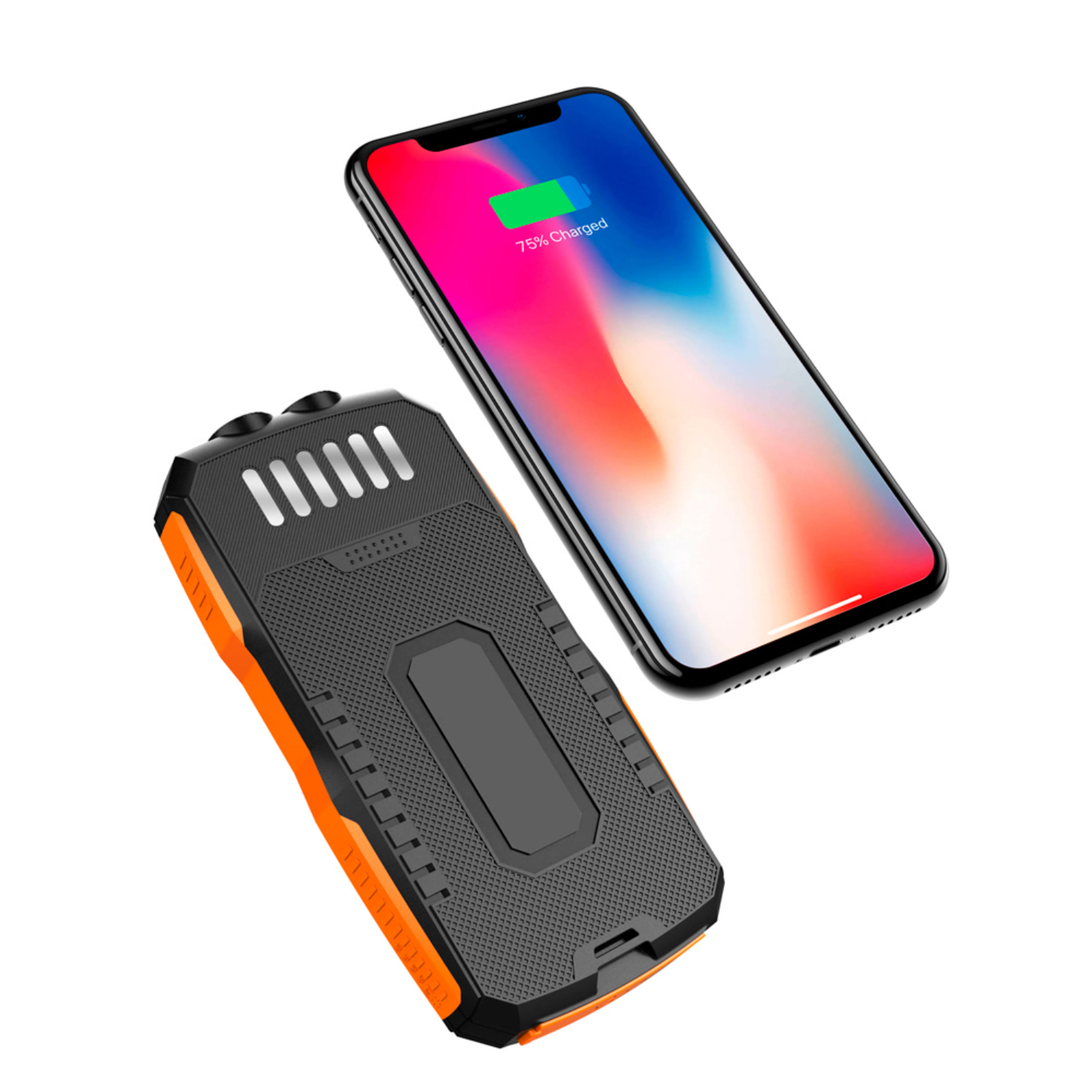 Power Bank на солнечной батарее iBattery YD-819w c фонариком и беспроводной зарядкой QI 25000 mAh черно-оранжевый
