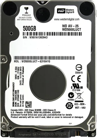 Жесткий диск (HDD) 2.5" SATA 500GB WD AV-25 5400rpm/16MB (WD5000LUCT)