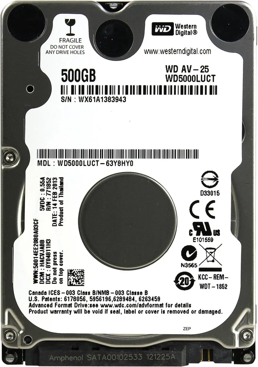 Жорсткий диск (HDD) 2.5" SATA 500GB WD AV-25 5400rpm/16MB (WD5000LUCT)