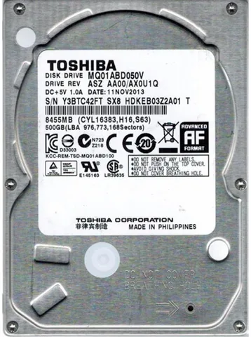 Жесткий диск (HDD) 2.5" SATA 500GB Toshiba 5400rpm/8MB (MQ01ABD050V)