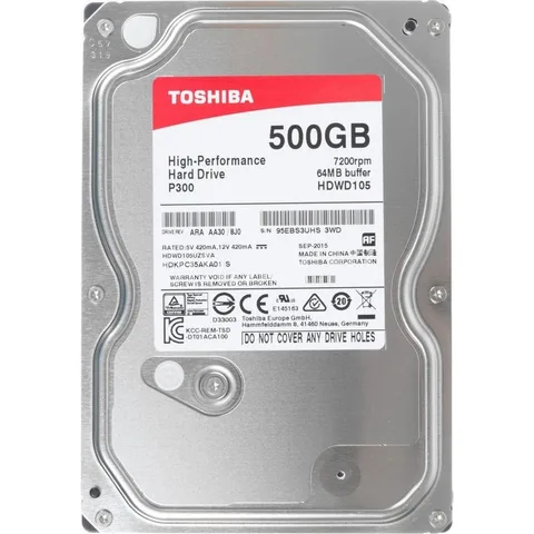 Жесткий диск (HDD) 3.5" SATA 500GB Toshiba P300 7200rpm/64MB (HDWD105UZSVA)