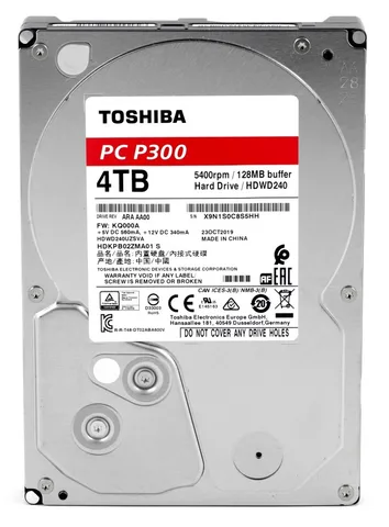 Жесткий диск (HDD) 3.5" SATA 4TB Toshiba P300 5400rpm/128MB (HDWD240UZSVA)