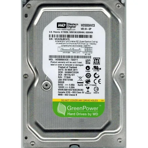 Жесткий диск (HDD) 3.5" SATA 500GB WD AV-GP 5400rpm/16MB (WD5000AVCS)