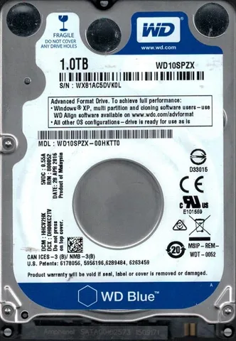 Жесткий диск (HDD) 2.5" SATA 1TB WD Blue 5400rpm/128MB (WD10SPZX)