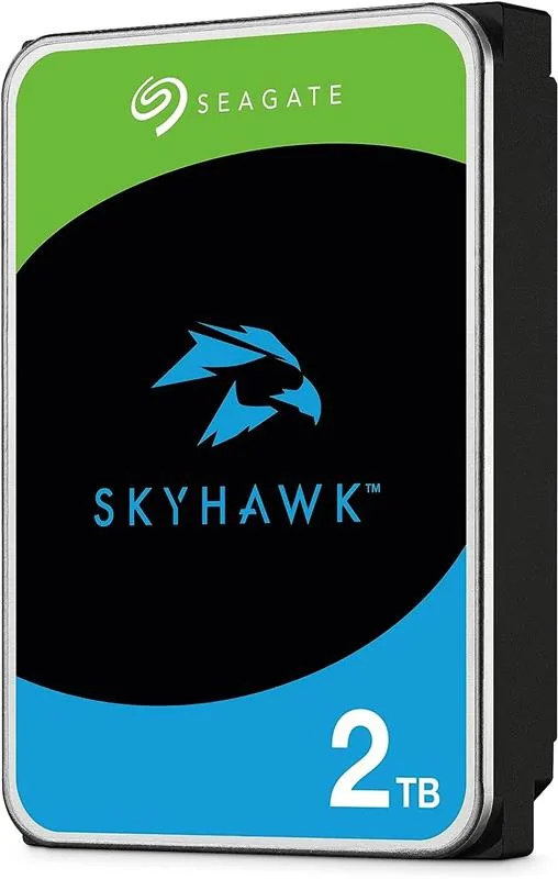 Жорсткий диск 3.5 SATA 2TB Seagate SkyHawk під кутом на білому тлі