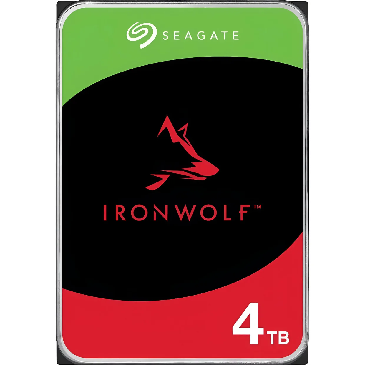 Жорсткий диск 3.5 SATA 4TB Seagate IronWolf із зображенням червоного вовка на етикетці