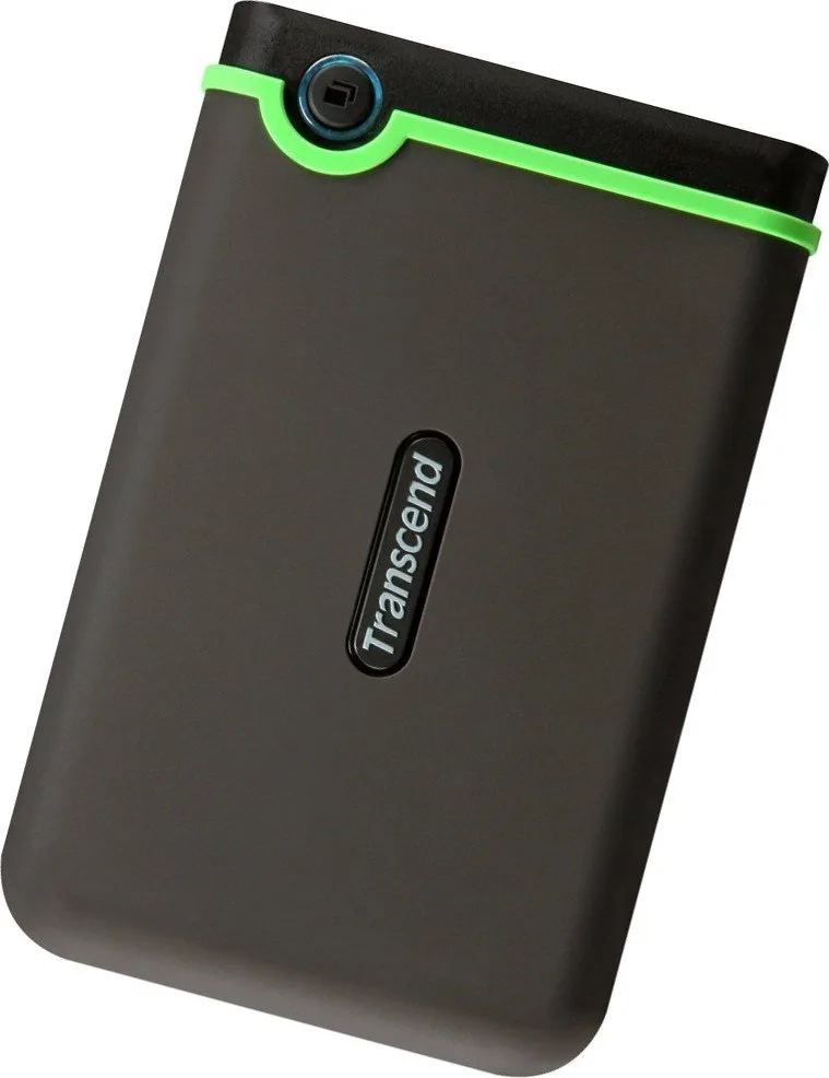 Зовнішній жорсткий диск Transcend StoreJet 25M3 4TB під кутом на білому тлі