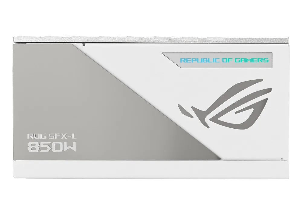 Боковая панель белого блока питания Asus ROG Loki SFX-L 850W Platinum с логотипом ROG