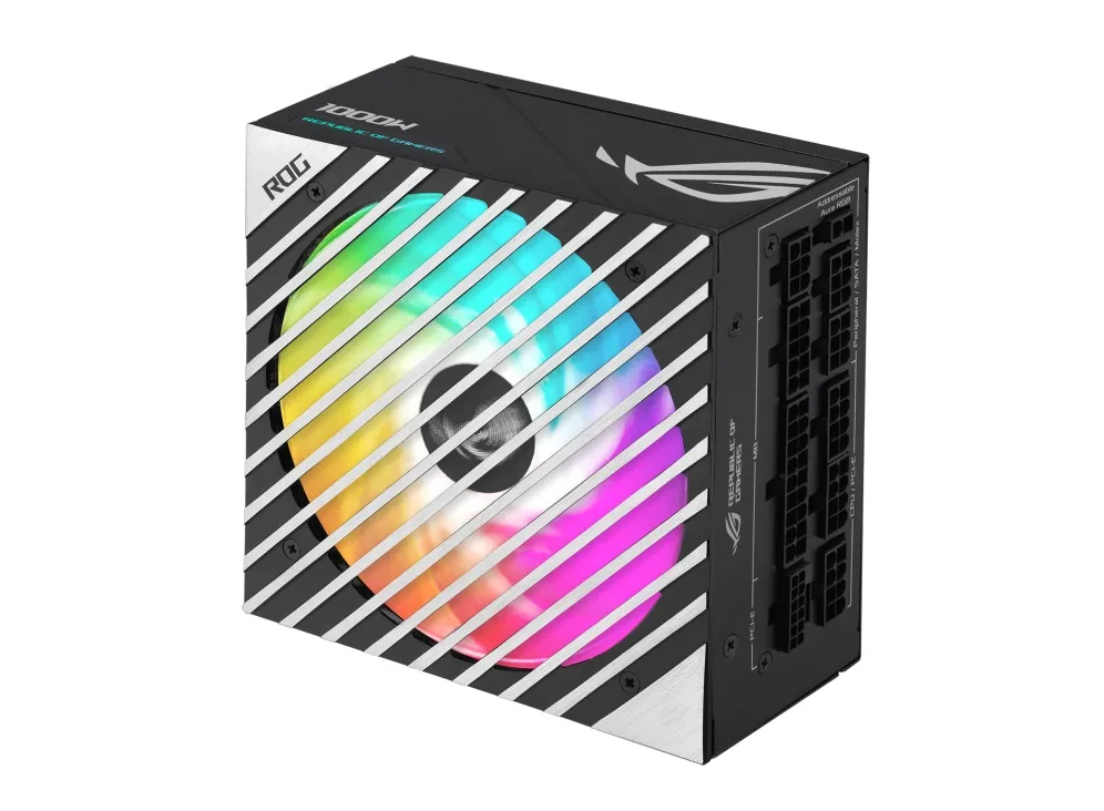 Блок питания Asus ROG Loki SFX-L 1000W Platinum в вертикальном положении с подсветкой