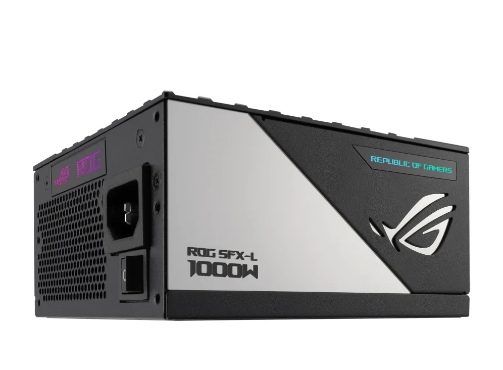 Блок питания Asus ROG Loki SFX-L 1000W Platinum в ракурсе с задней перфорацией