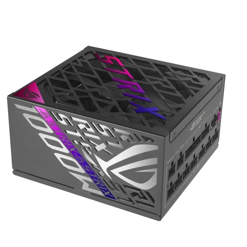 Блок питания Asus ROG Strix 1000P Gaming с градиентной надписью Strix на решетке
