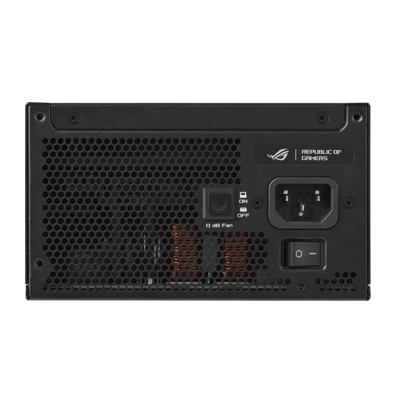 Задняя панель блока питания Asus ROG Strix 1000P Gaming с кнопкой 0 dB Fan и сетевым гнездом
