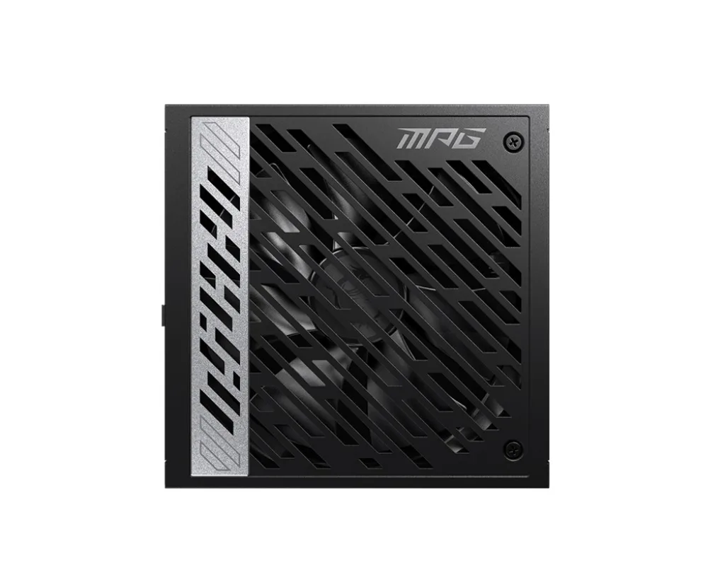 Верхняя вентиляционная решетка кулера блока питания MSI MPG A1000G PCIE5 1000W с серебристой планкой
