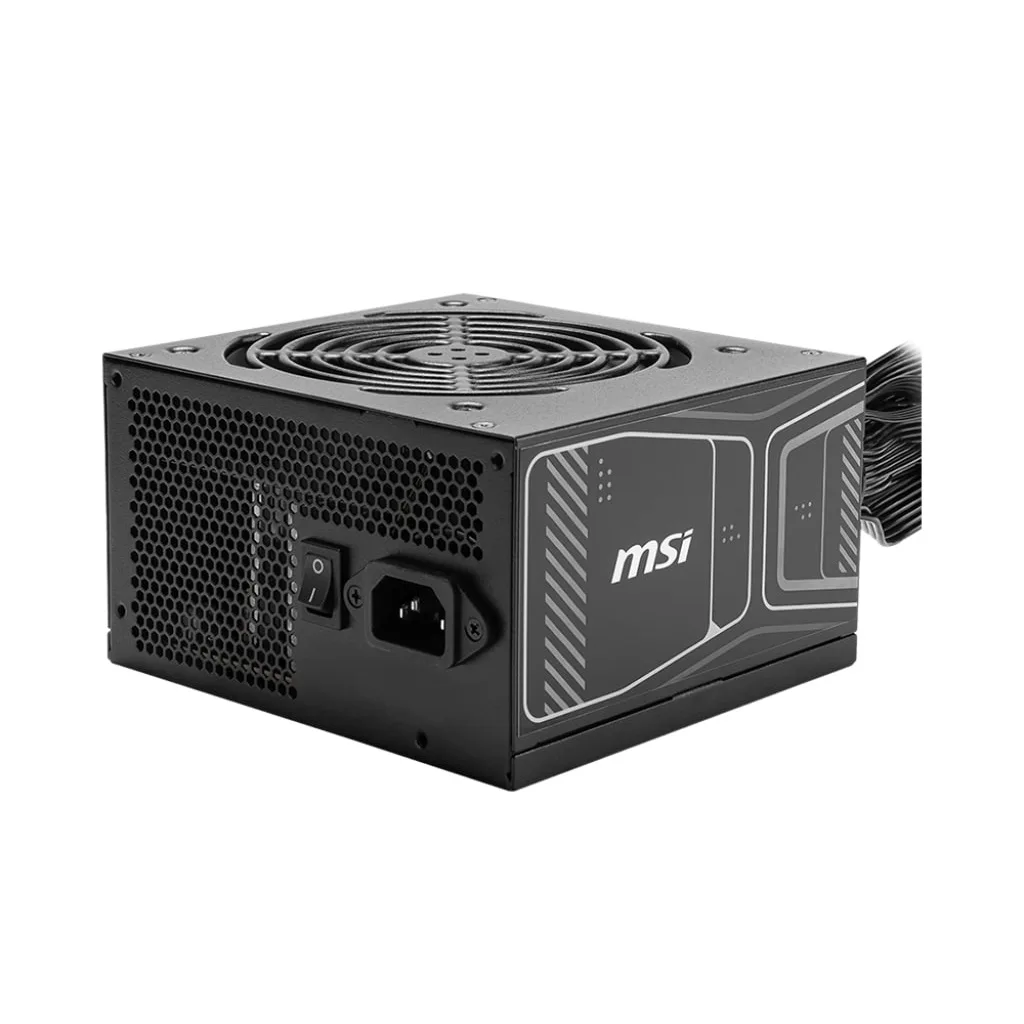 Блок питания MSI MAG A850GN PCIE5 850W с круглой решеткой вентилятора и боковым логотипом MSI