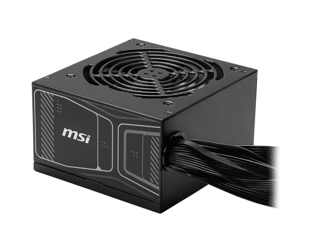 Блок питания MSI MAG A850GN PCIE5 850W в перспективе со стороны графического логотипа MSI