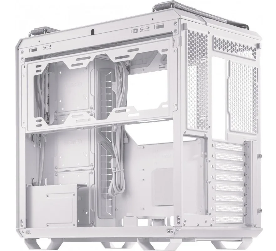 Отсек скрытой укладки кабелей и установки БП белого корпуса Asus GT502 Plus White