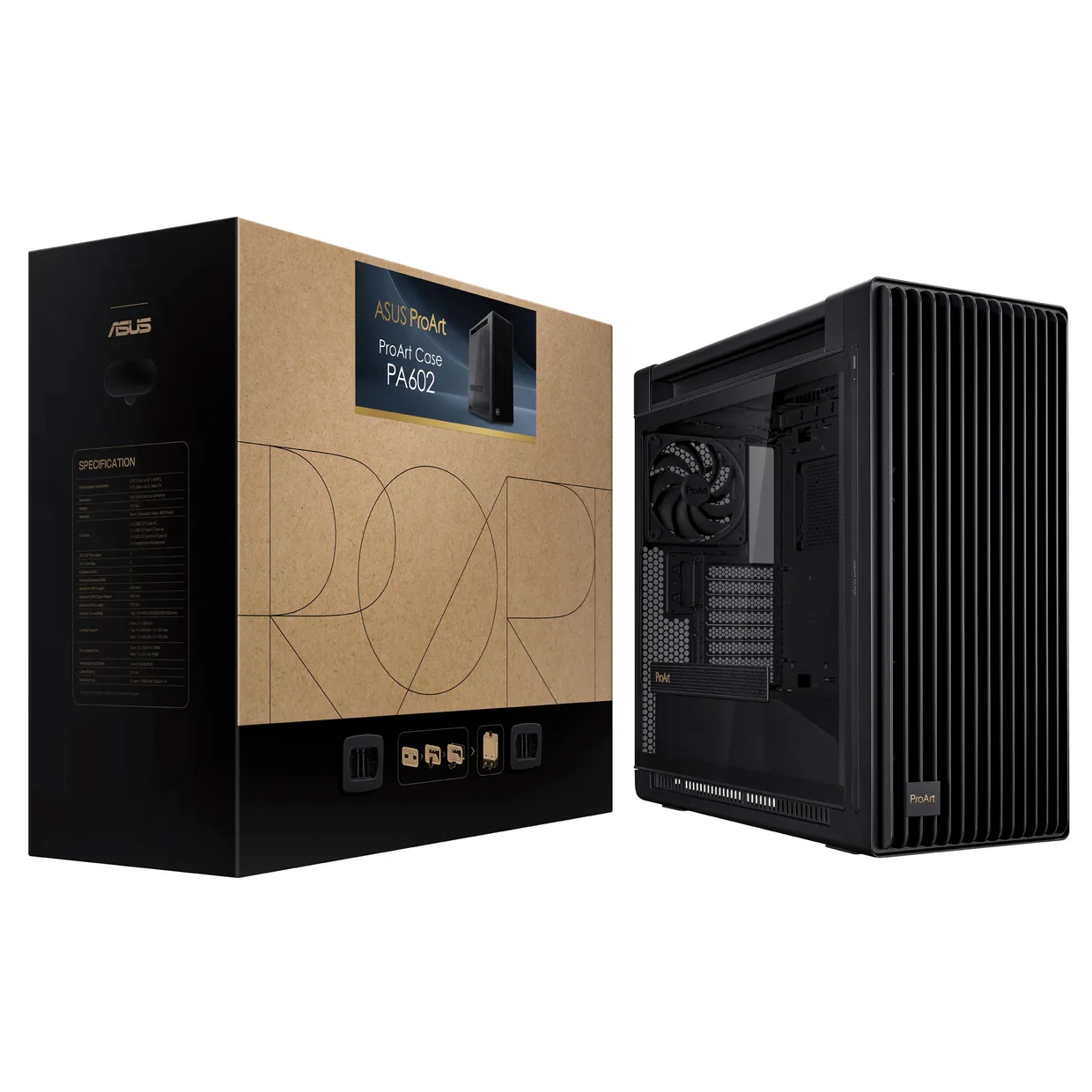 Корпус Asus ProArt PA602 Black возле фирменной картонной упаковочной коробки