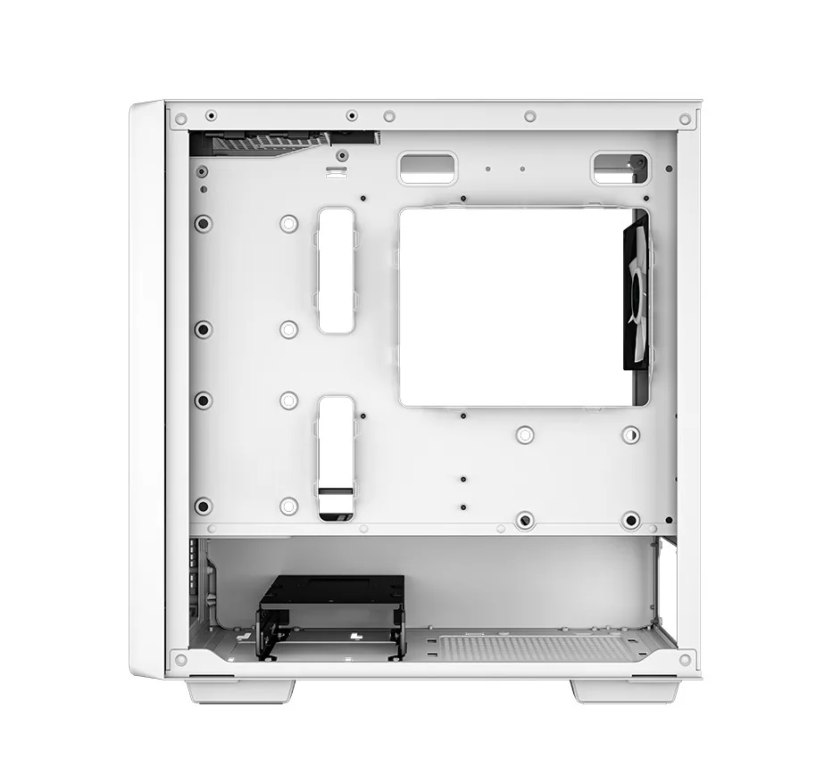 Правая сторона белого корпуса для ПК DeepCool CC360 WH ARGB с отсеком для кабелей и корзиной для накопителя