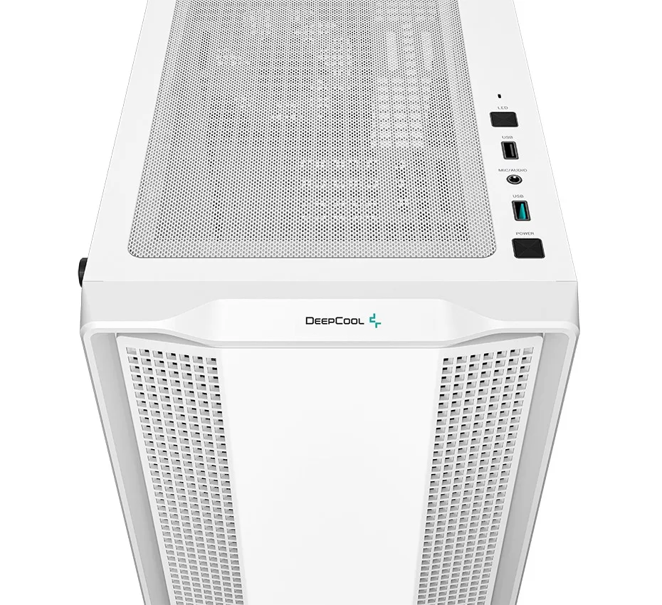 Верхняя панель белого корпуса DeepCool CC360 WH ARGB с пылевым фильтром и разъемами подключения