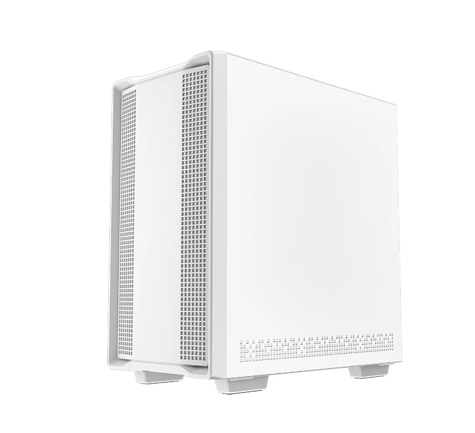 Белый компьютерный корпус DeepCool CC360 WH ARGB, вид со стороны металлической правой панели