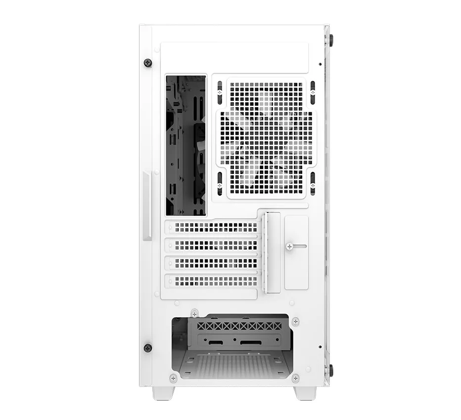 Задняя часть белого корпуса для ПК DeepCool CC360 WH ARGB с вентиляционной решеткой и проемом под блок питания