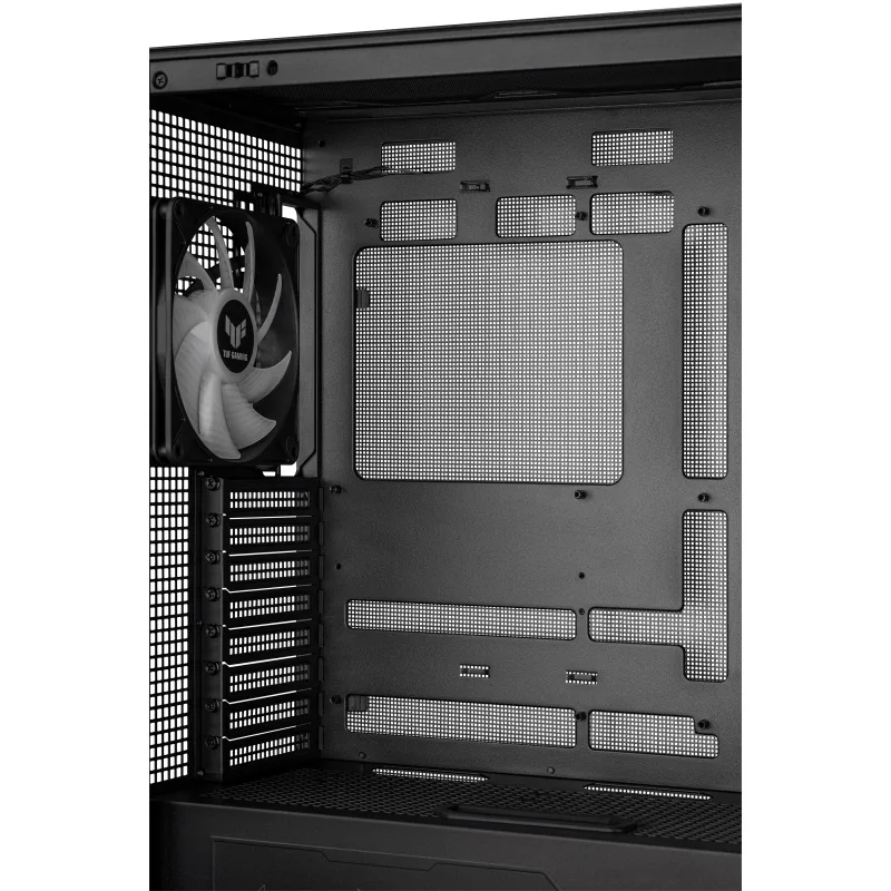 Зона установки материнской платы и вытяжной вентилятор в корпусе Asus TUF Gaming GT302 ARGB