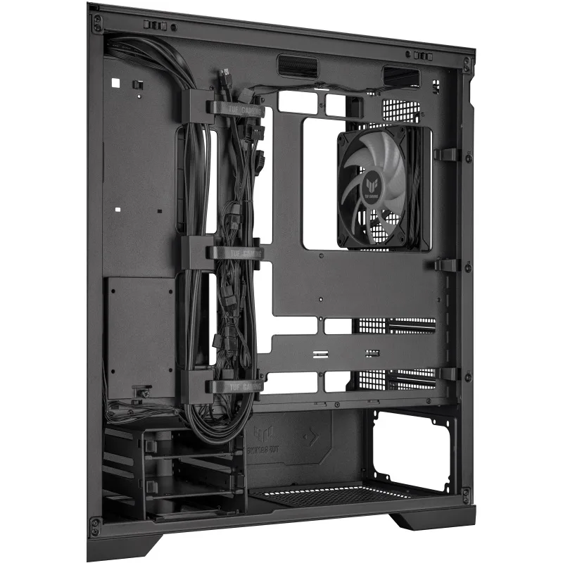 Обратная сторона шасси корпуса Asus TUF Gaming GT302 ARGB с кабельными фиксаторами
