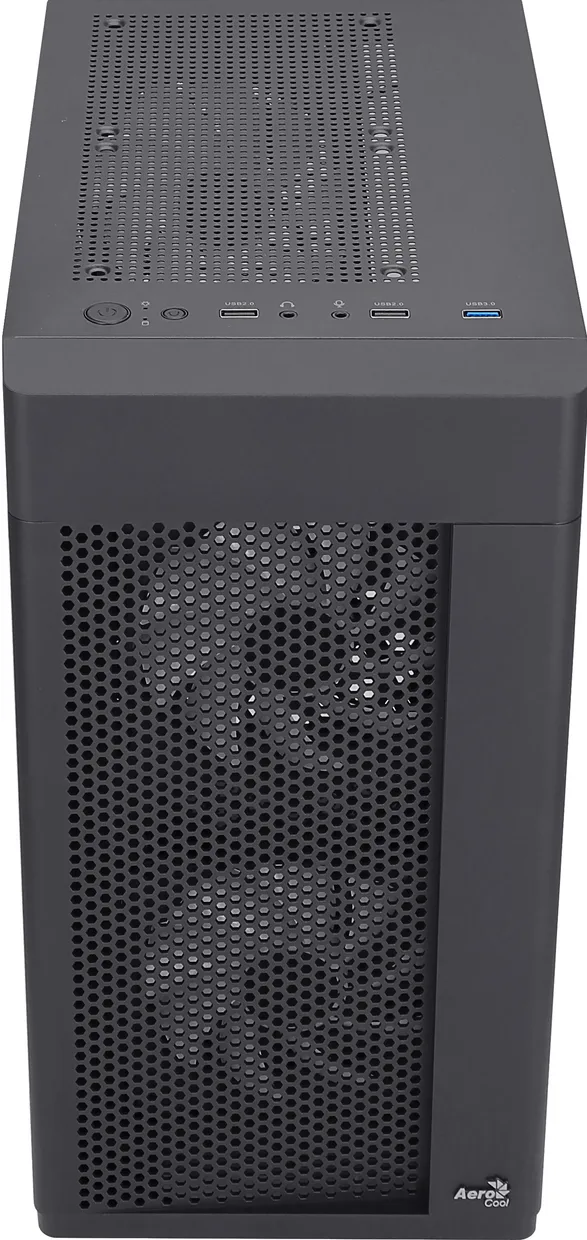 Верхняя панель корпуса AeroCool Hexform-G-BK-v2 с вентиляционными отверстиями и кнопками управления