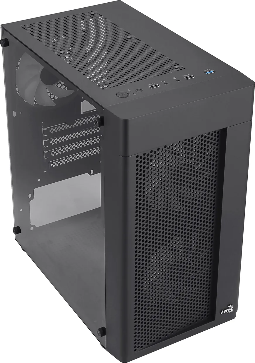 Корпус AeroCool Hexform-G-BK-v2 со стеклянной панелью и перфорированной передней частью сверху
