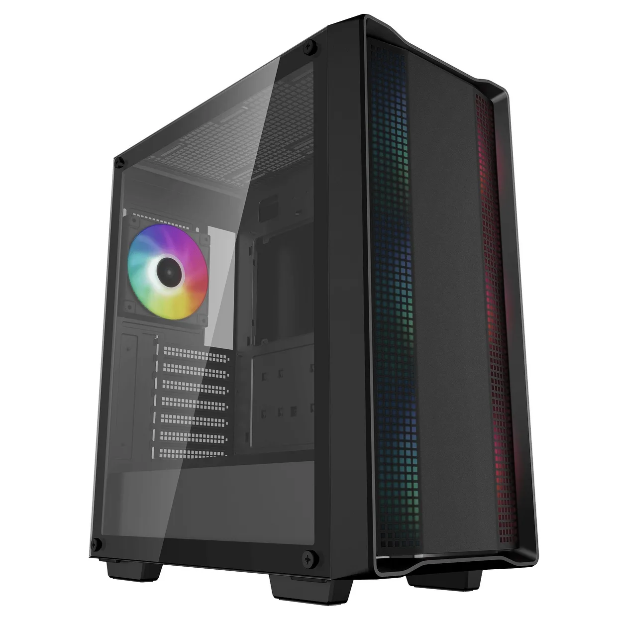 Черный корпус для ПК DeepCool CC560 ARGB V2 со стеклянной панелью и включенной подсветкой вентиляторов