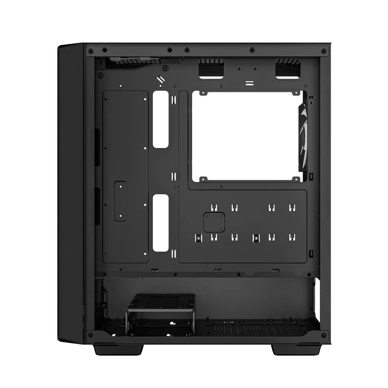 Обратная сторона шасси компьютерного корпуса DeepCool CC560 V2 Black с местом под накопители