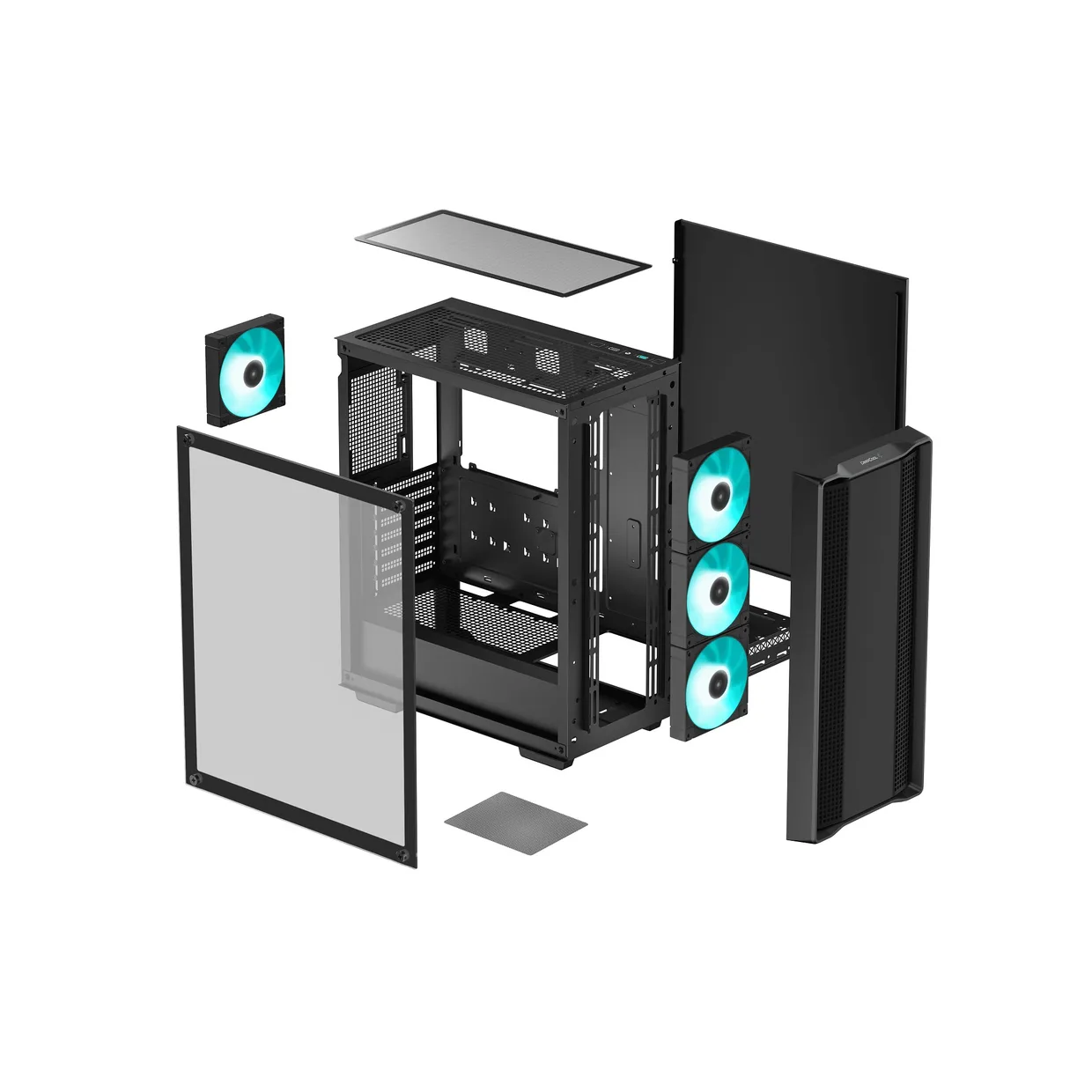 Схема конструкции корпуса DeepCool CC560 V2 Black в разобранном состоянии с вентиляторами