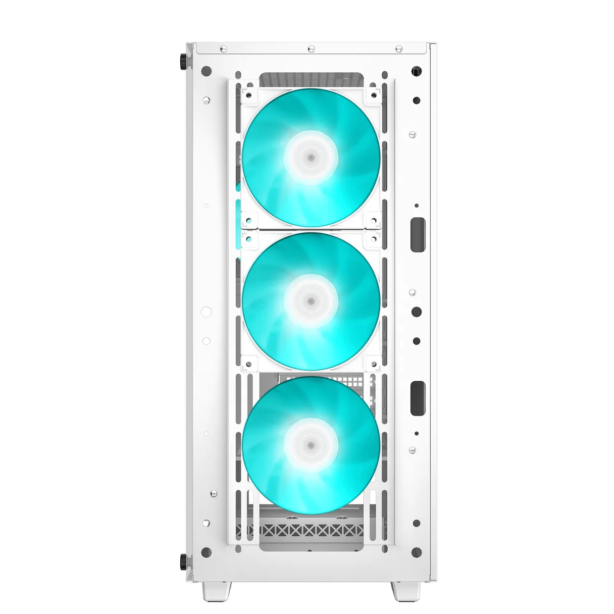 Передняя часть шасси корпуса DeepCool CC560 V2 White с тремя вентиляторами с бирюзовой подсветкой