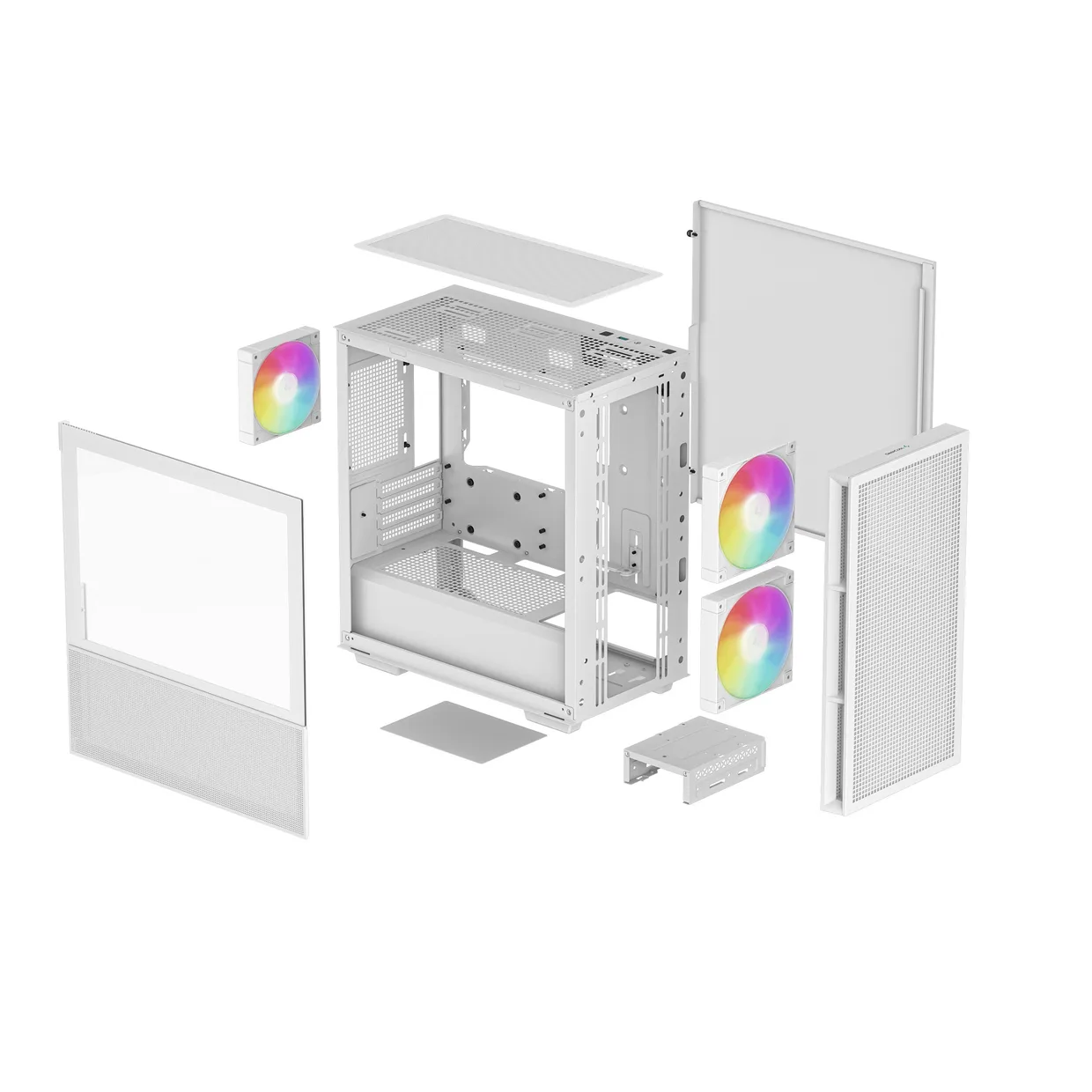 Схема компонентов белого корпуса DeepCool CH360 White в разобранном виде