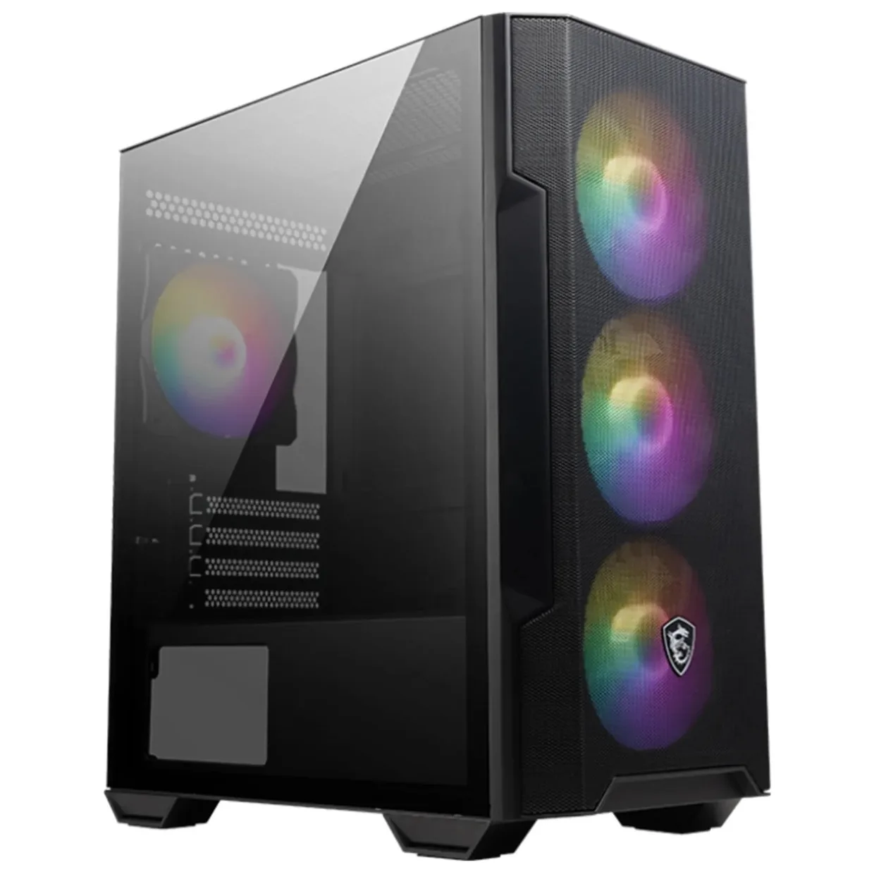 Черный корпус MSI MAG Forge M100R со стеклянной панелью и вентиляторами с RGB-подсветкой