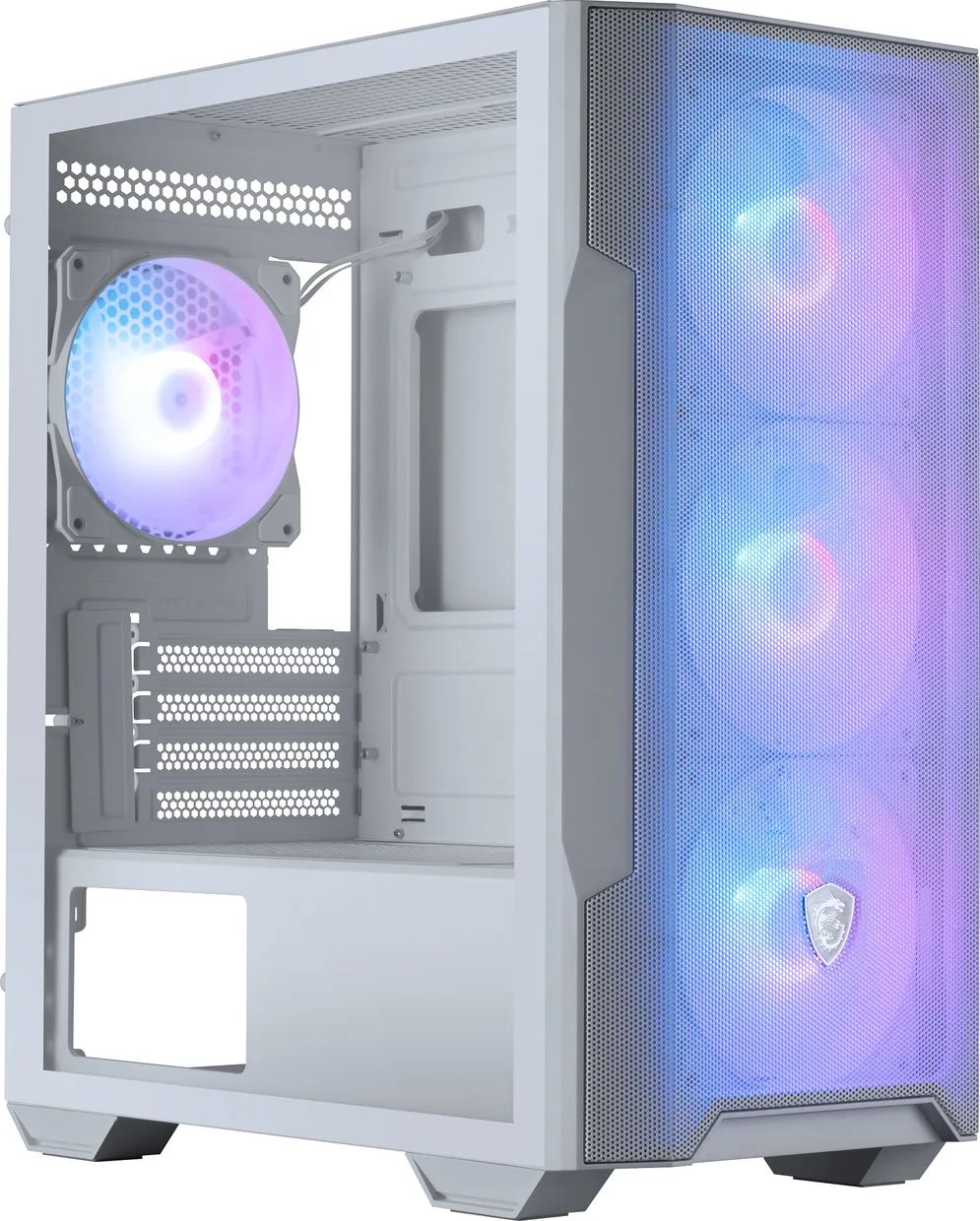 Белый компьютерный корпус MSI MAG Forge M100R White с подсветкой вентиляторов