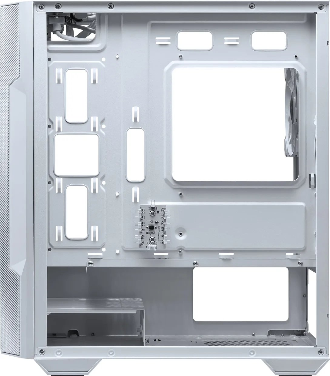 Обратная сторона шасси корпуса MSI MAG Forge M100R White с платой управления подсветкой