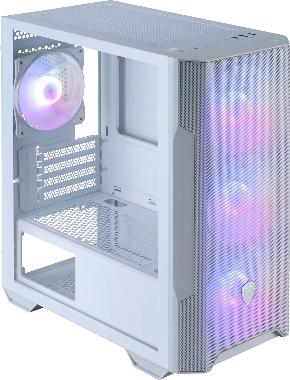 Внутреннее шасси корпуса MSI MAG Forge M100R White с перфорированным кожухом блока питания