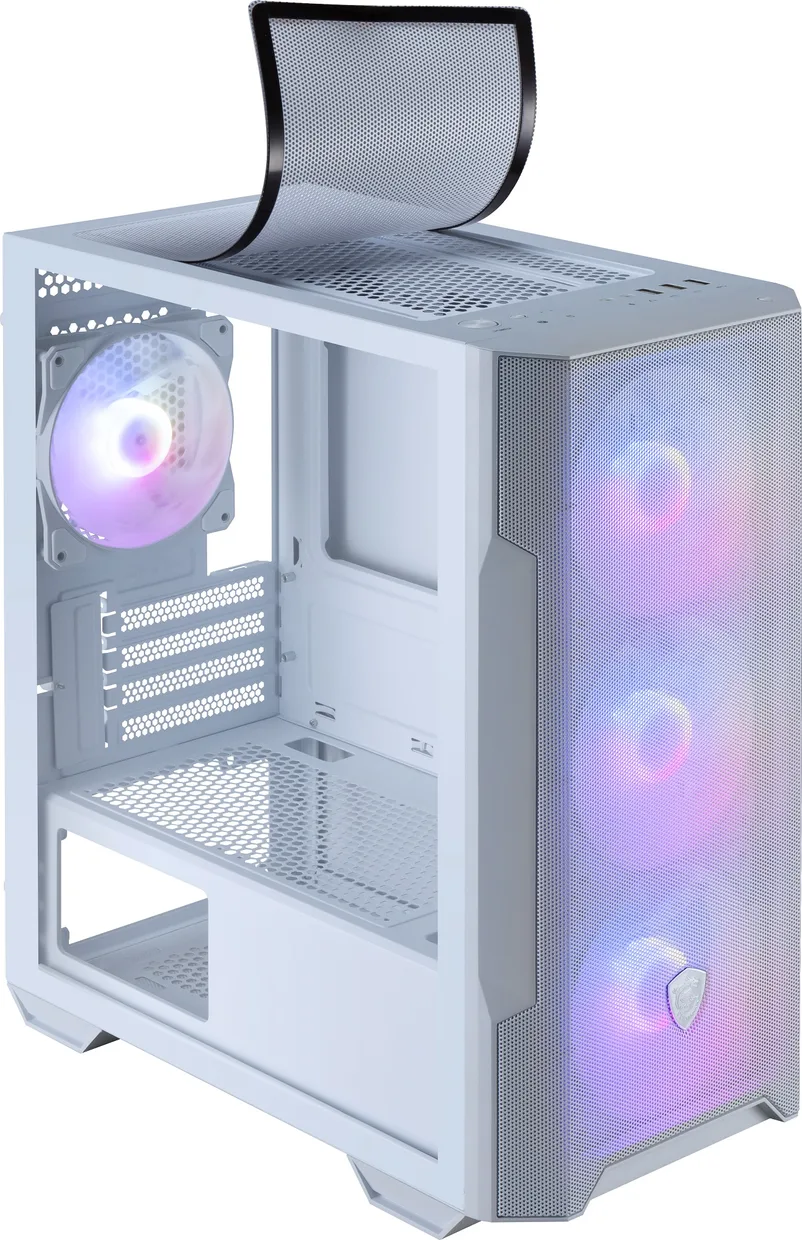 Верхний магнитный пылевой фильтр корпуса MSI MAG Forge M100R White в приподнятом виде