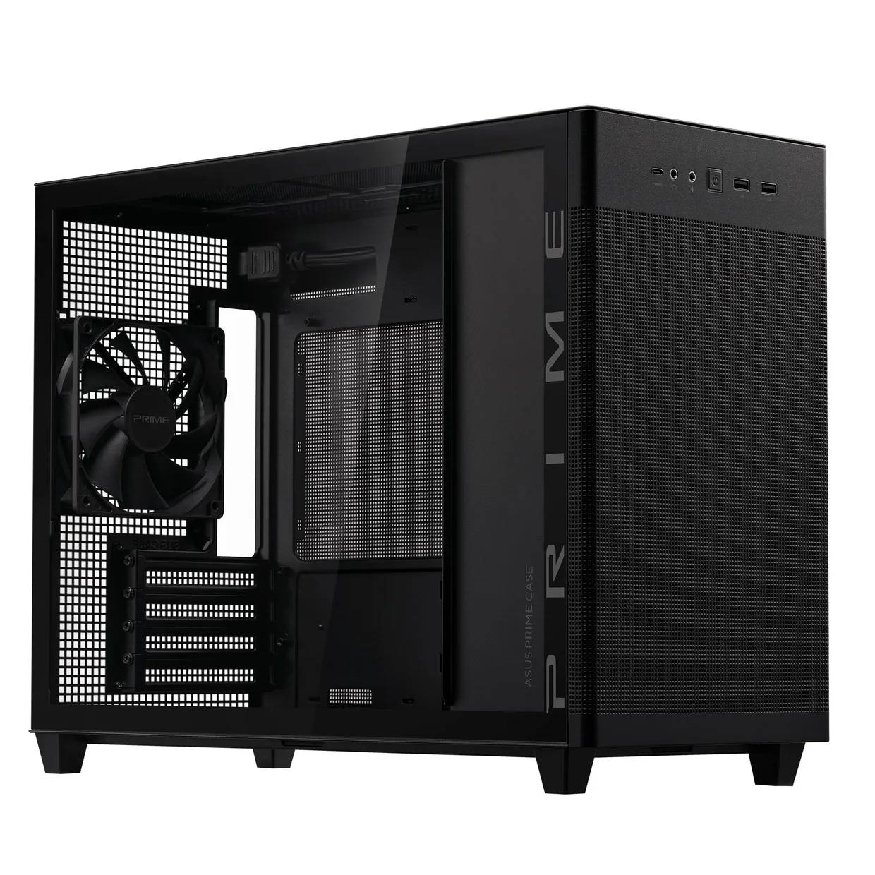 Компьютерный корпус Asus Prime AP201 Black с прозрачной стеклянной боковиной и портами USB и Type-C
