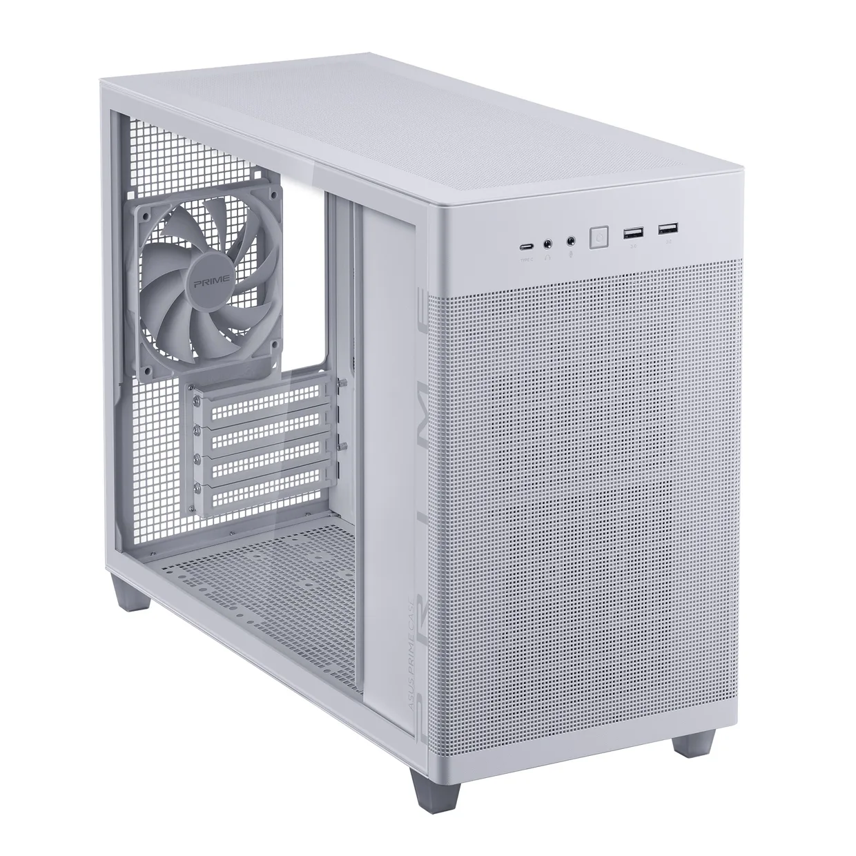 Белый корпус Asus Prime AP201 White с верхней вентиляционной сеткой и стеклянной стенкой