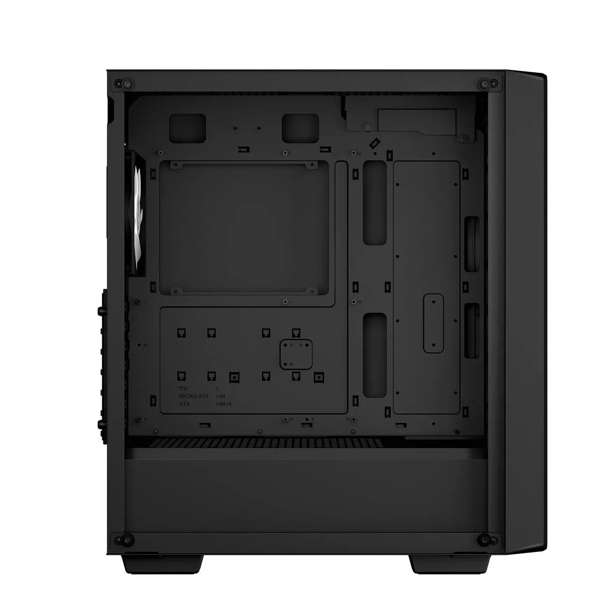 Внутреннее пространство черного корпуса DeepCool CC560 Mesh V2 для материнской платы