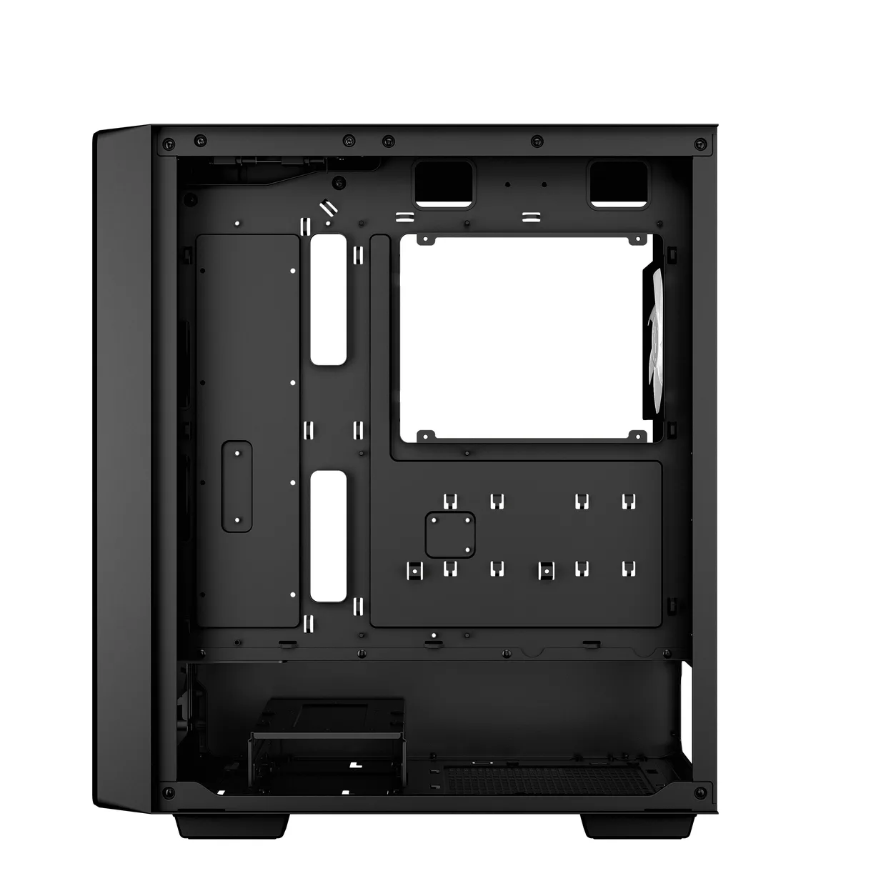 Обратная сторона шасси корпуса DeepCool CC560 Mesh V2 с корзиной для накопителей