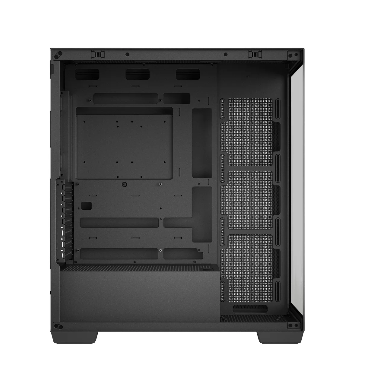 Внутреннее пространство чёрного корпуса DeepCool CG580 с отсеком для материнской платы и вентиляторов