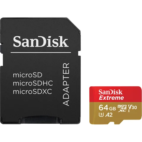 Карта пам'яті SanDisk Extreme microSDXC 64GB (UHS-I U3) W-80 MB/s, R-170 MB/s Class 10 A2 V30 (SDSQXAH-064G-GN6MA) + SD Adapter